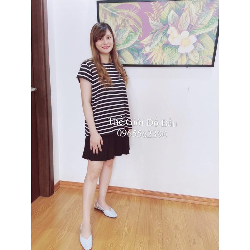 Áo cotton kẻ phối khoá phía sau