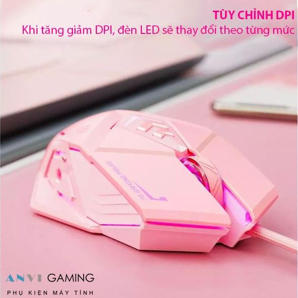 Chuột gaming có dây Inphic PW5P màu hồng/đen Hỗ trợ điều chỉnh DPI 4 tốc độ - Hàng nhập khẩu