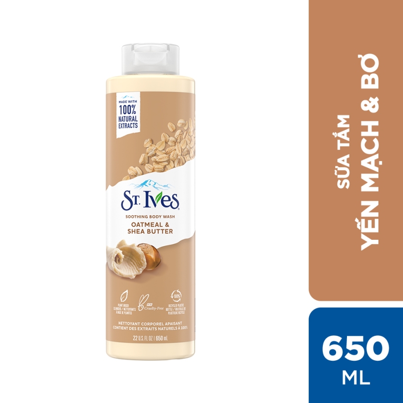 Combo Sữa tắm St.ives Yến mạch và bơ 650ml và Sữa tắm St.ives Muối biển 473ml