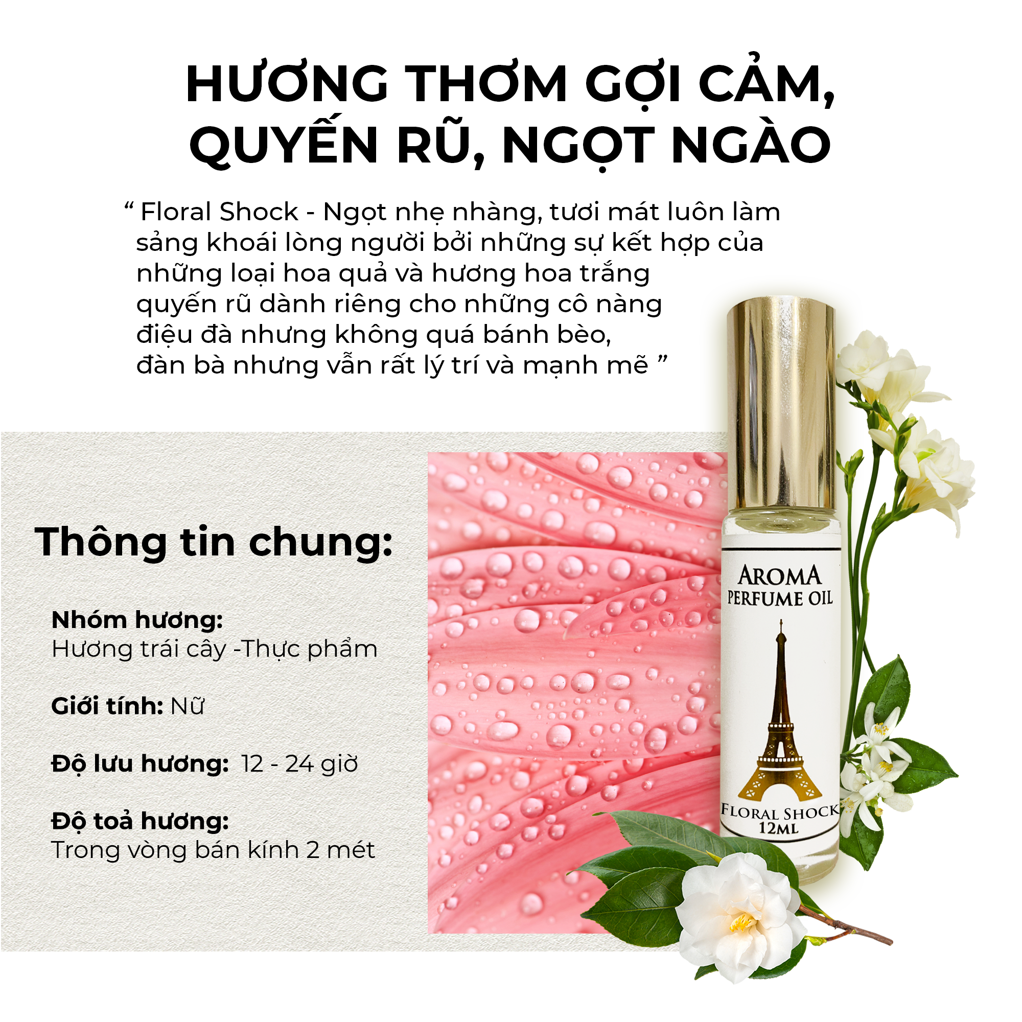 Aroma Floral Shock – Tinh Dầu Nước Hoa Pháp Dạng Lăn 12ml