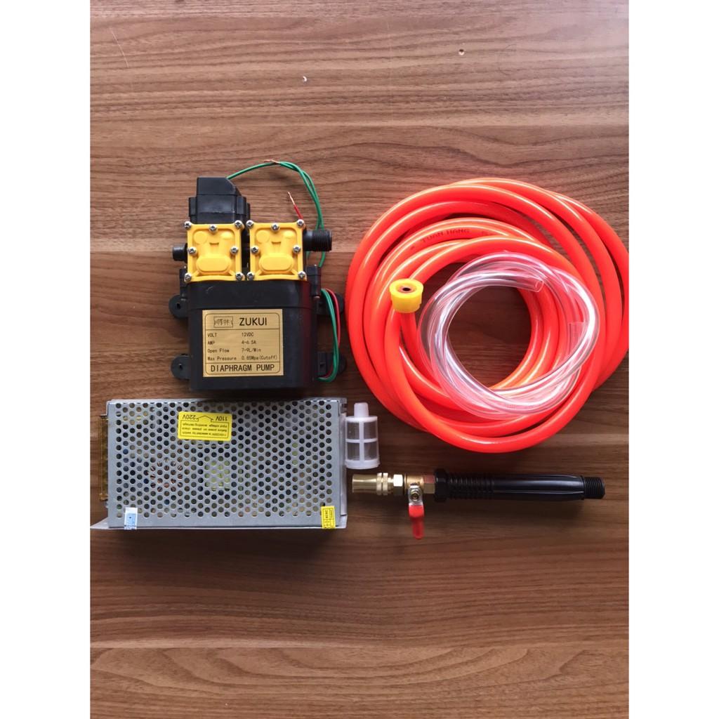 Bộ xịt rửa xe sử dụng bơm đôi ZUKUI kèm nguồn 12V10A dây 10ly tay xịt thẳng dây hút và lọc rác