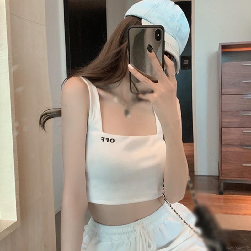 Áo Dệt Kim Sát Nách Hở Rốn In Chữ Cá Tính Cho Nữ