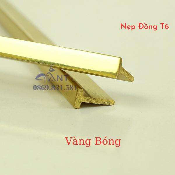 Nẹp Đồng T6 Vàng Bóng, Nẹp đồng chữ T, Nẹp đồng chống trơn, giá 1m