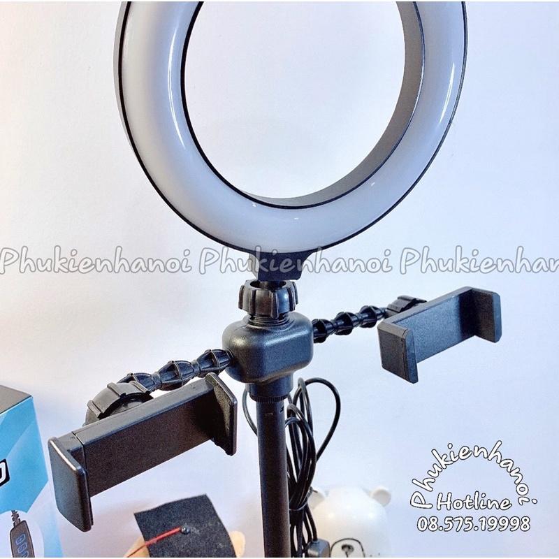 Đèn LiveStream 4in1 Có Chân Đỡ Micro Kẹp Hai Điện Thoại - Livestream Đa Năng Có Đèn Led