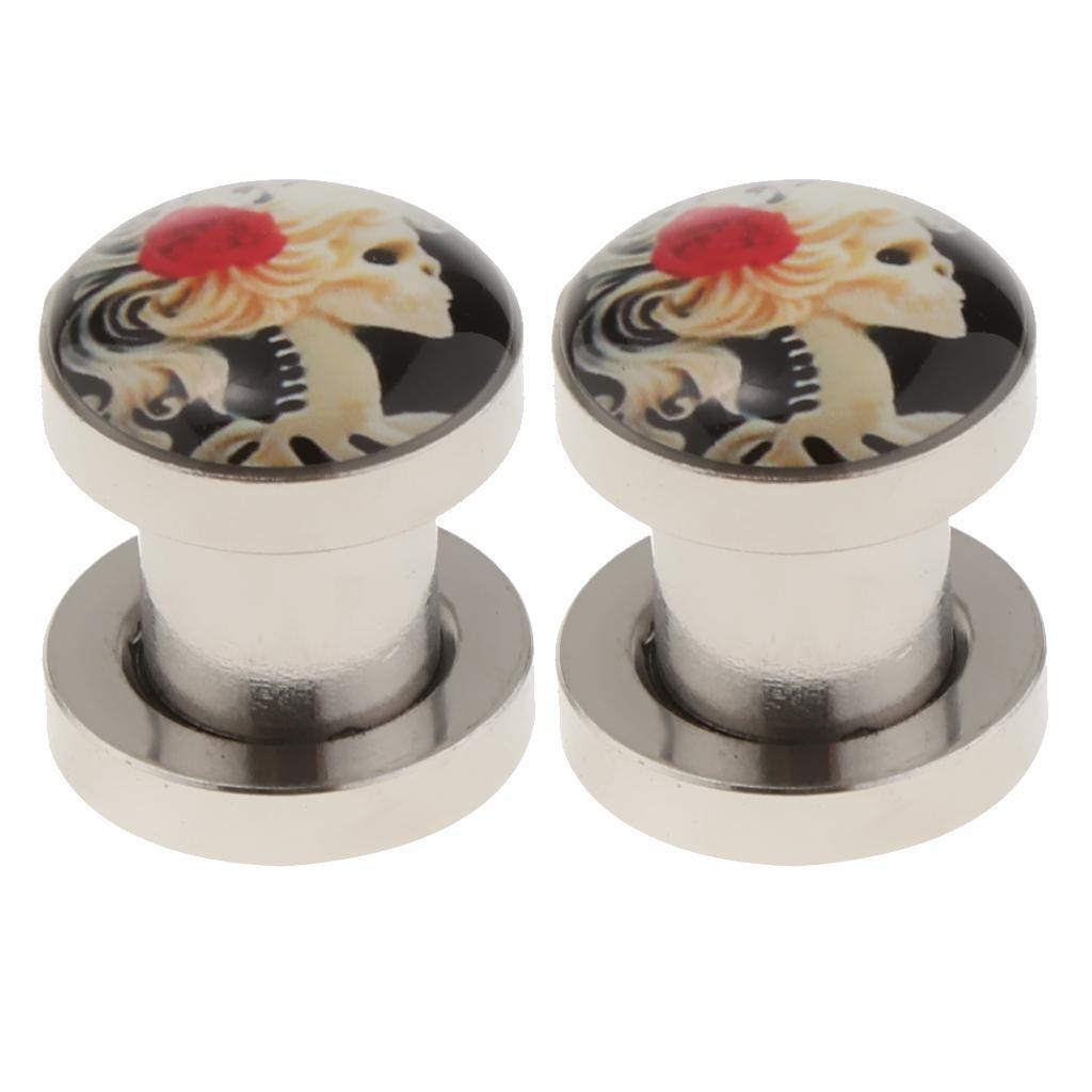 2 Pcs Gothic Red Rose Skull Ear Tunnels Expanders Halloween Gifts