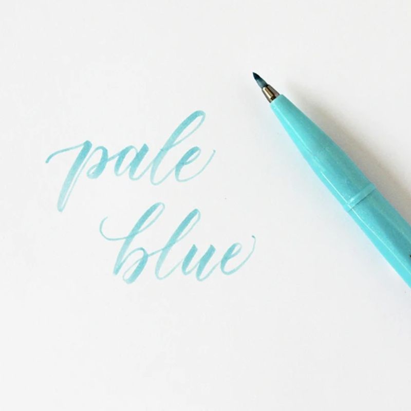 Bút lông viết thư pháp hiện đại Pentel SES15C-S2X xanh da trời nhạt; Calligraphy Fude Touch Sign - Pale blue