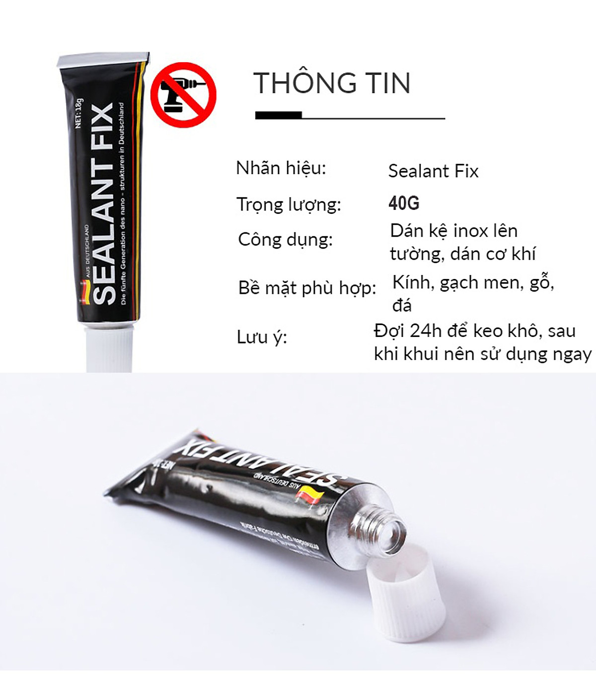 Keo dán Sealant Fix , gel dính mọi bề mặt gỗ tường gạch chống nước an toàn với da tay