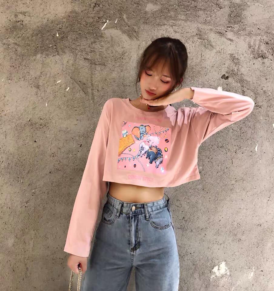 Áo thun croptop nữ tay dài