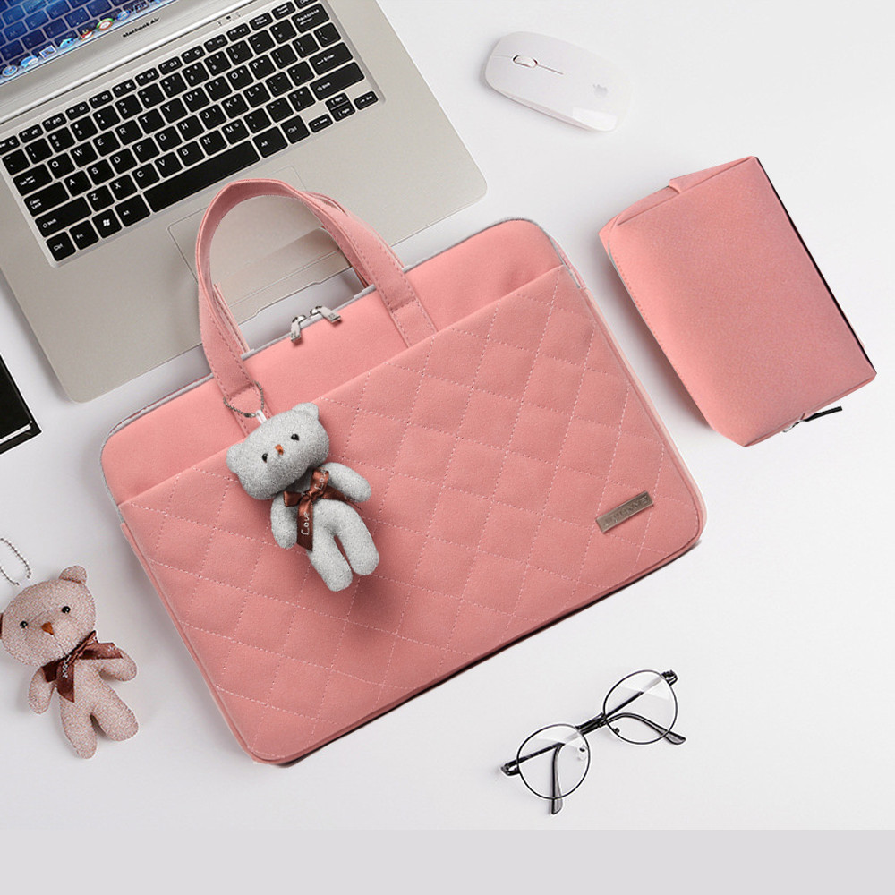 Túi xách chống sốc thời trang cho Laptop, Macbook tặng kèm túi đựng phụ kiện và gấu bông treo