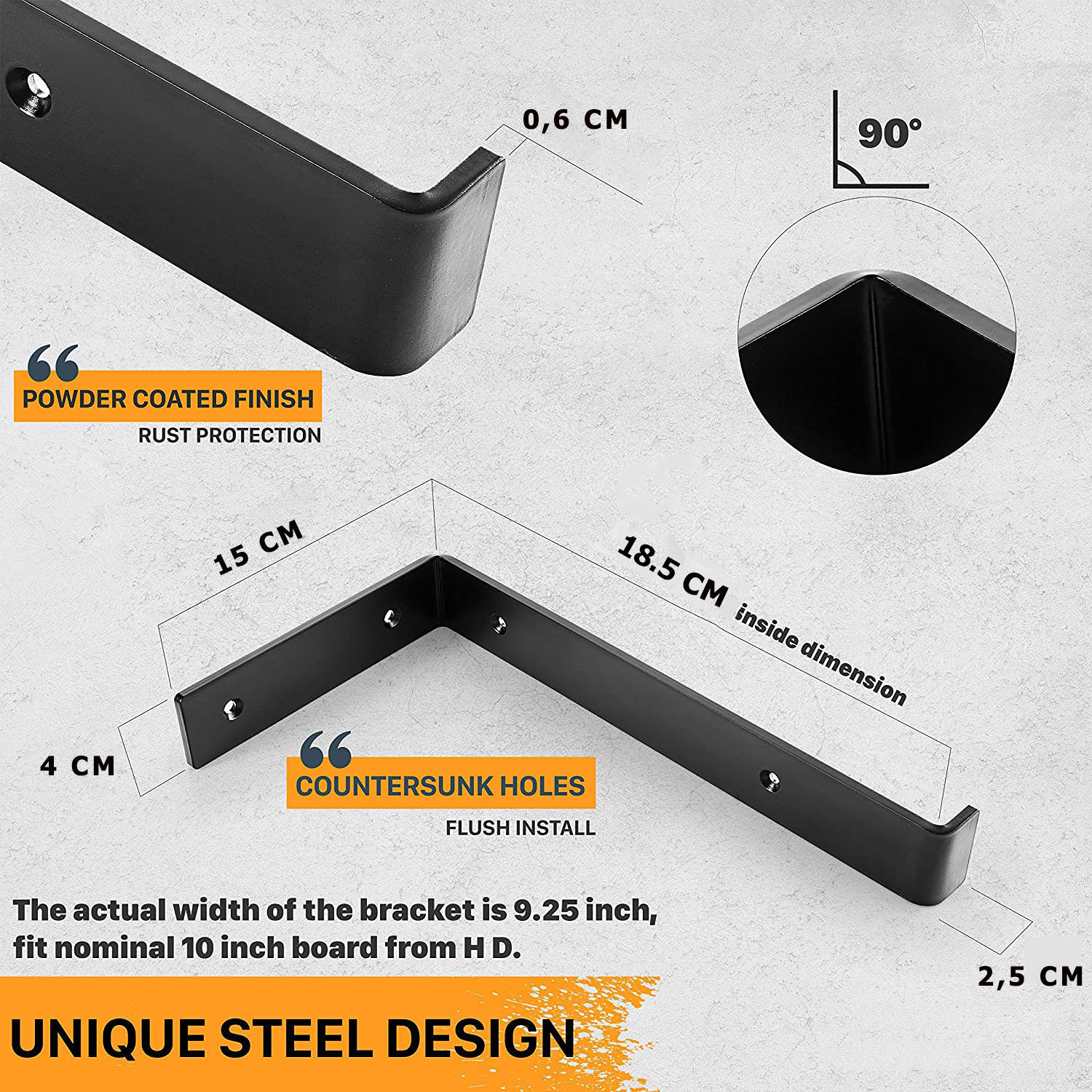 Bộ 2 giá đỡ chữ L, Pas L mặt trên 20 cm, ke bàn treo tường bằng thép phủ sơn tĩnh điện, kèm phụ kiện vít tắc kê - Hành chính hãng