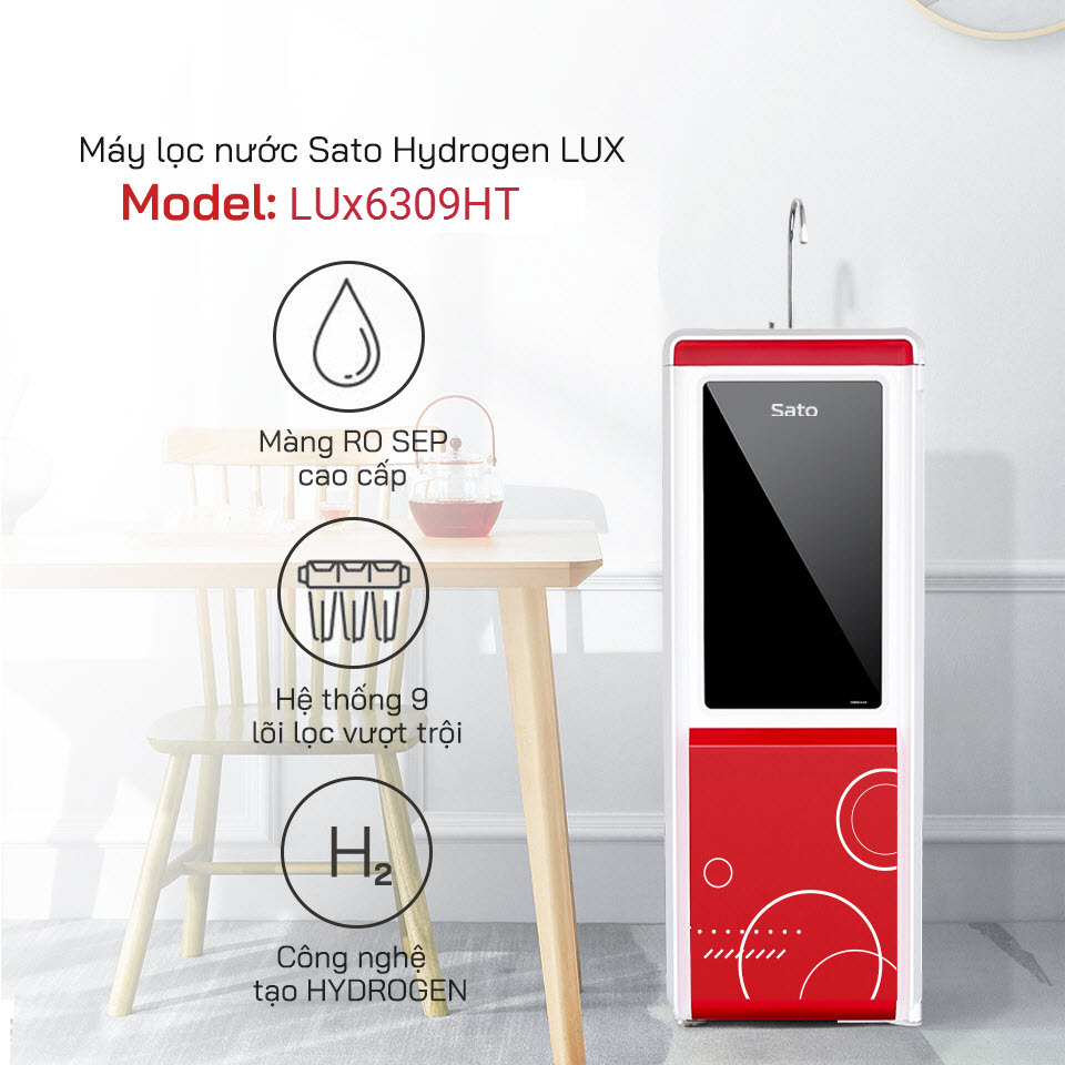 Máy lọc nước Sato Hydrogen LUX LUx6309HT 9 cấp lọc - Hệ thống 9 lõi lọc vượt trội, lọc sạch, bổ sung khoáng chất - Miễn phí vận chuyển toàn quốc - Hàng chính hãng