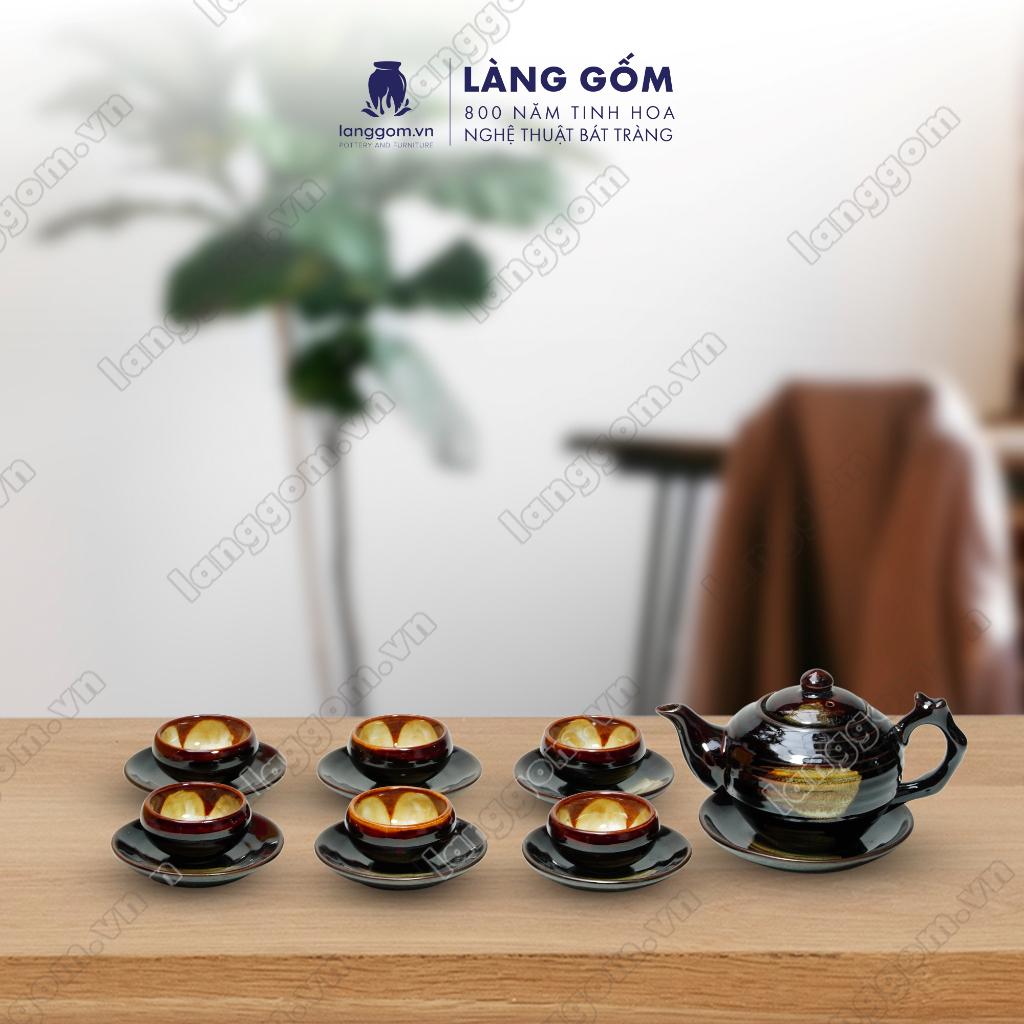 Bộ ấm chén Men hỏa biến Gốc cây - Gốm sứ Bát Tràng - Làng Gốm
