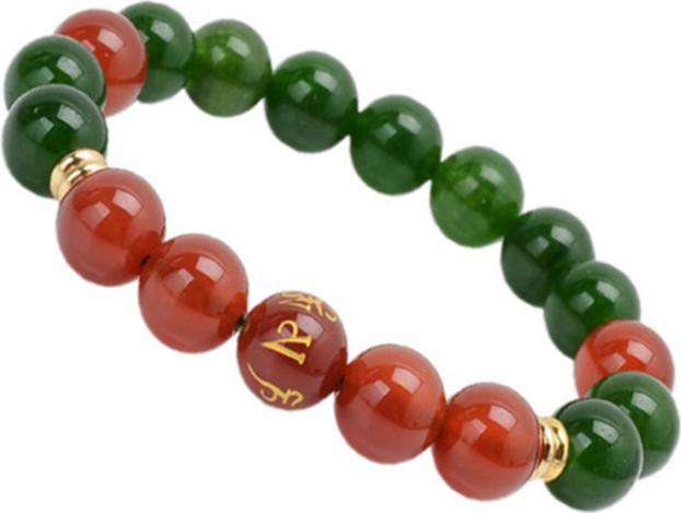 Gembank Vòng Tay Đá Cẩm Thạch Nephrite Mix Đá Mã Não Đỏ Tự Nhiên 10MM