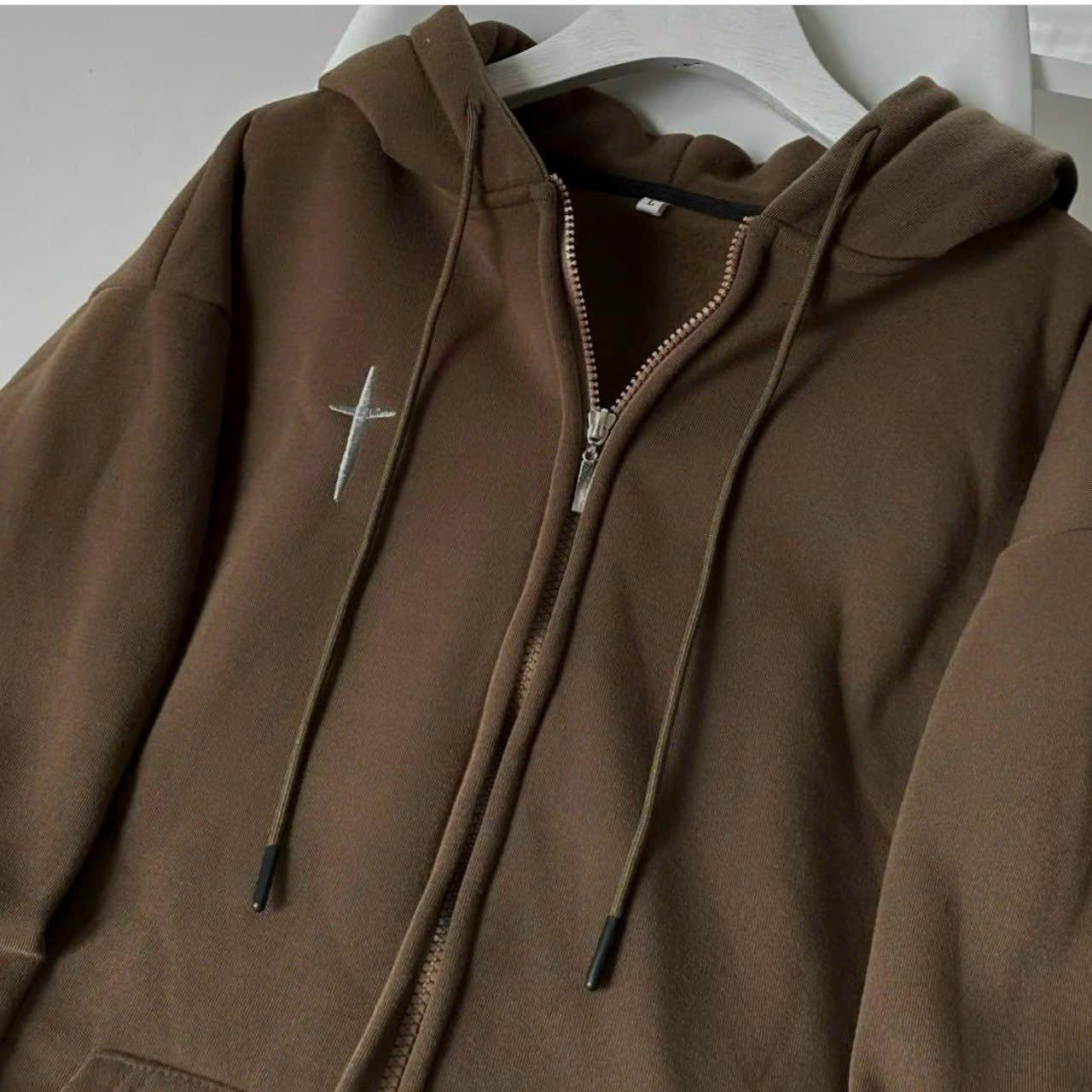 [FREESHIP] Áo Khoác Hoodie Zip Nam Nữ Chất Liệu Vải Nỉ Dày Có In Chữ Dấu Thập Ngay Áo Mang Cá Tính Form Rộng Hàng Hot Trend HTM FASHION - Black