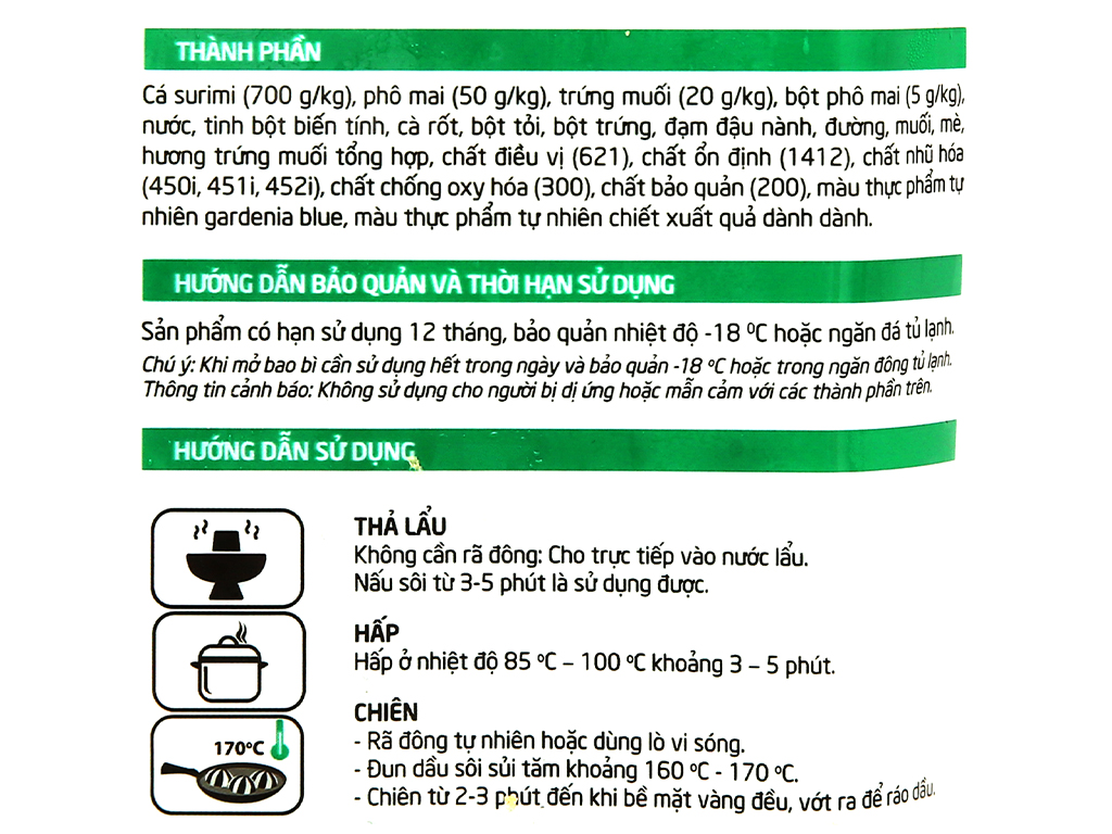 VIÊN SURIMI BÁNH BAO THẢ LẨU PHÔ MAI TRỨNG MUỐI 500G