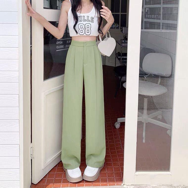 Quần ống rộng nữ cạp lưng cao 1 cúc dáng dài ống đứng , chất liệu co giãn nhẹ nhàng thích hợp đi học , đi làm MS: 1