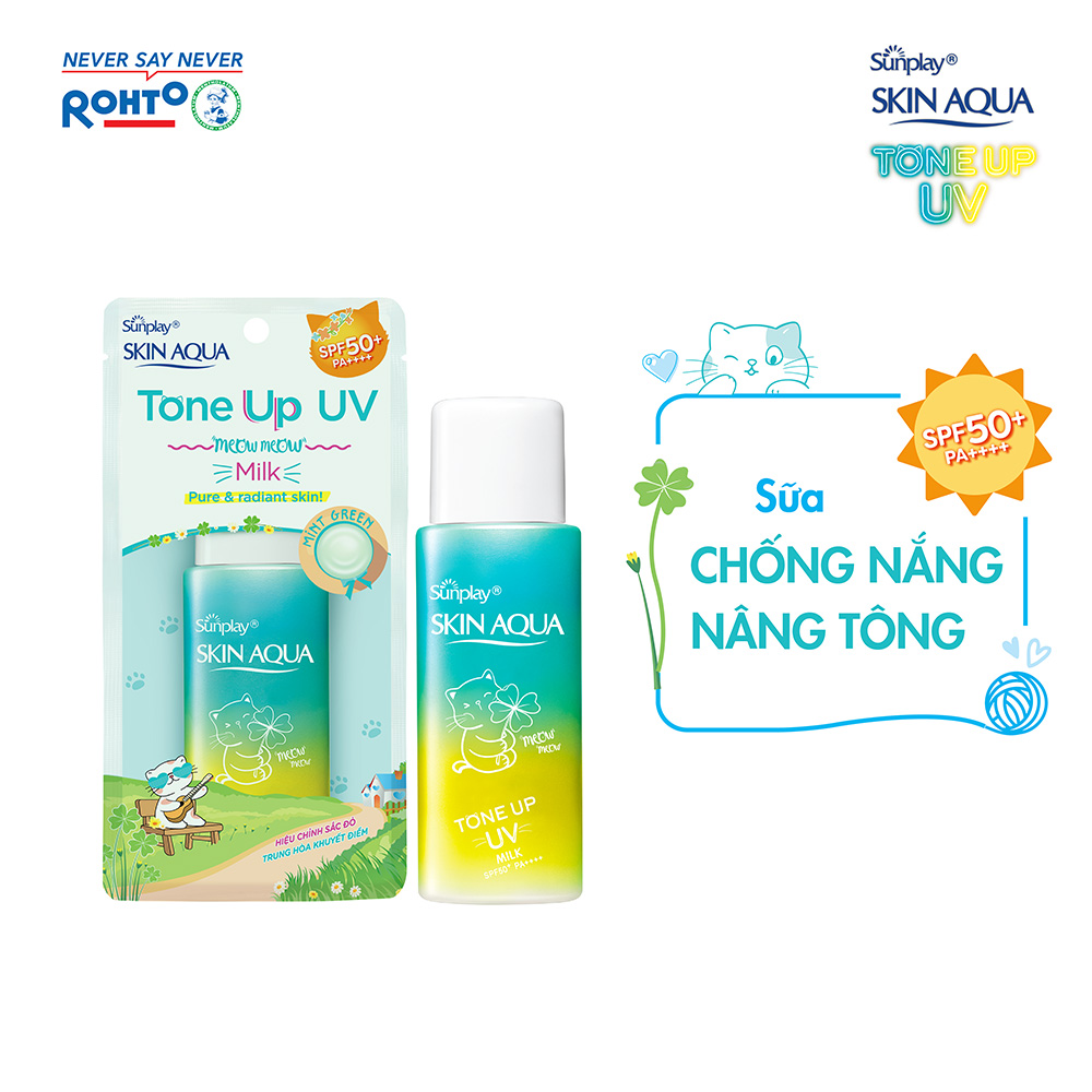 Sữa chống nắng nâng tông dành cho da dầu/hỗn hợp Sunplay Skin Aqua Tone Up UV Milk (Mint Green) (dành cho da sáng, có khuyết điểm đỏ) (50g)