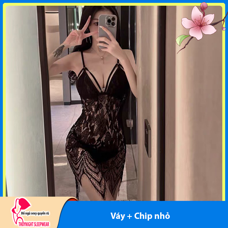Váy ngủ nữ ren xuyên thấu đan dây bầu ngực sexy cao cấp Q504 - Đầm ngủ ren quyến rũ - Đồ ngủ nữ sexy - Đồ ngủ mạc nhà