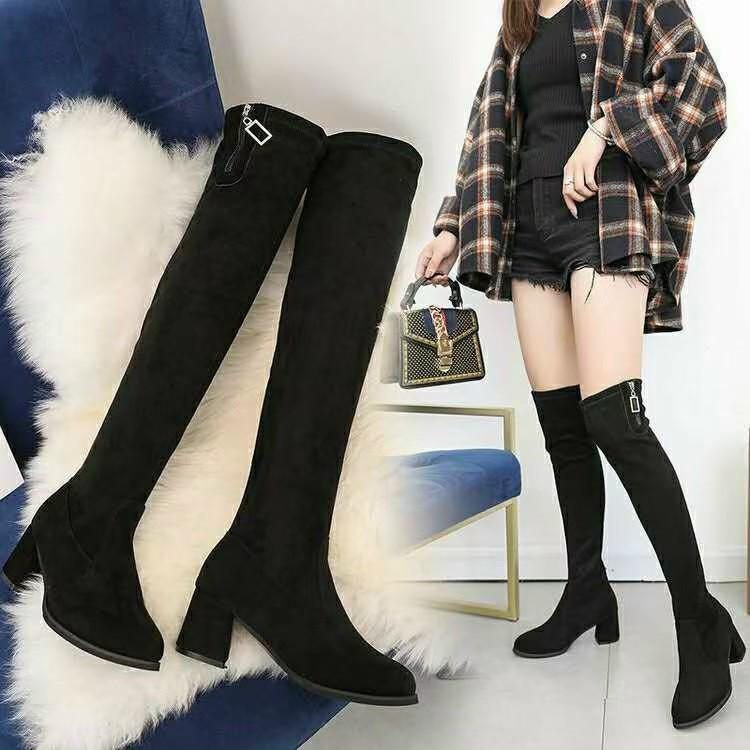Bốt đùi gót nhọn Hàn Quốc Đế - Boots đùi nữ cao gót