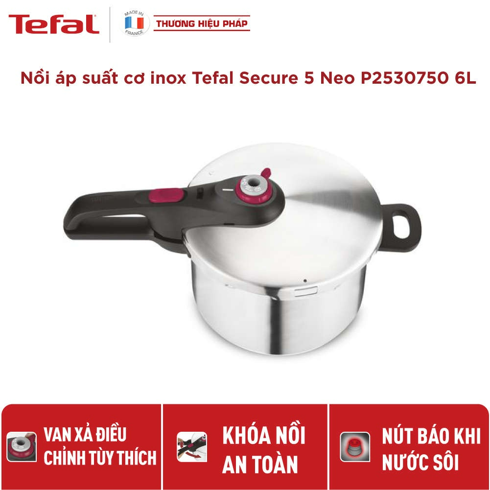 Nồi Áp Suất TEFAL SECURE 5 NEO 6L, Thiết Kế Sang Trọng, Chất Liệu Thép Không Gỉ, Dễ Dàng Vệ Sinh, Công Nghệ Hiện Đại, Tiết Kiệm Năng Lượng 70%. Thích Hợp Sử Dụng Cho Mọi Loại Bếp, Nhập Khẩu Pháp, Hàng Chính Hãng, Bảo Hành 12 Tháng