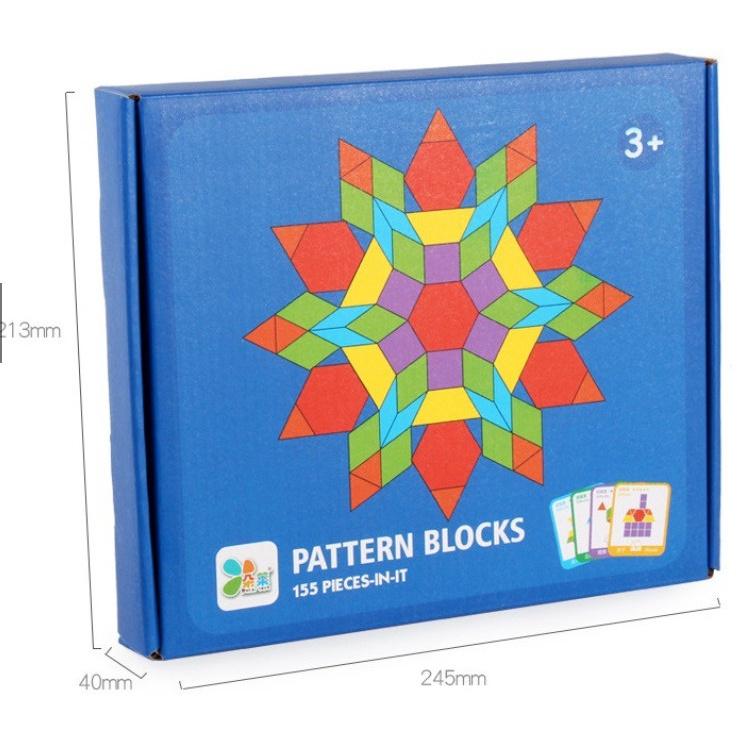 Bộ Xếp Hình Sáng Tạo Pattern Block 130 Chi Tiết Cho Bé Đồ Chơi Gỗ, Giáo Cụ Montessori, Dành Cho Bé Từ 3 Tuổi