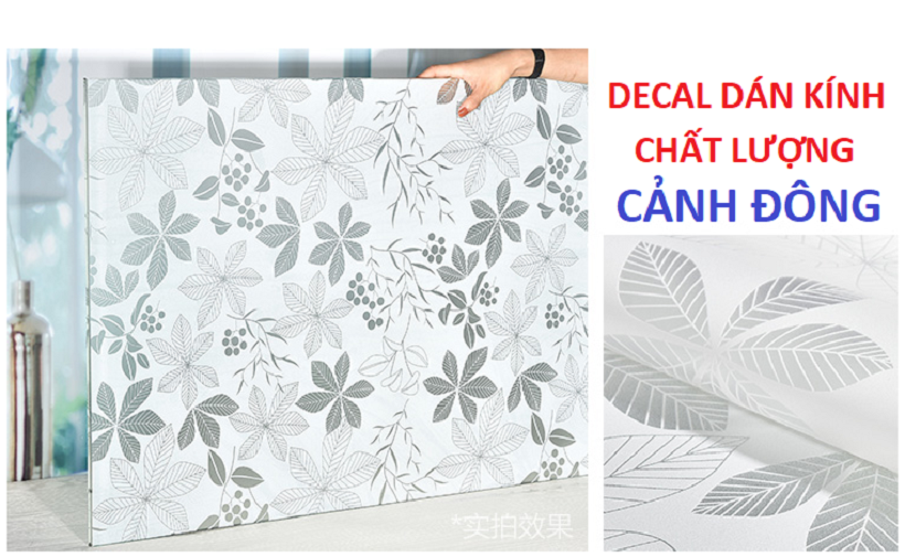 Decal dán kính mờ hoạ tiết hoa lá tối giản sang trọng 200cm x 90cm