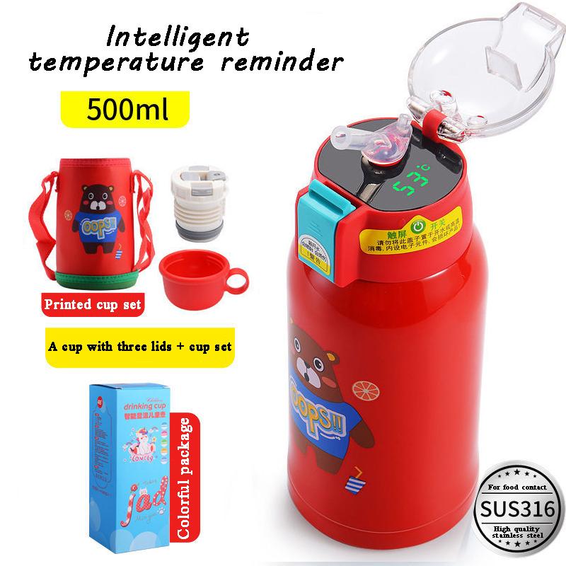 500Ml Trẻ Em Inox Ống Hút Giữ Nhiệt Màu Nhiệt Độ Màn Hình LED Hiển Thị Bình Giữ Nhiệt Nước Hoạt Hình Chống Rò Rỉ Cốc Trẻ Em quà Tặng