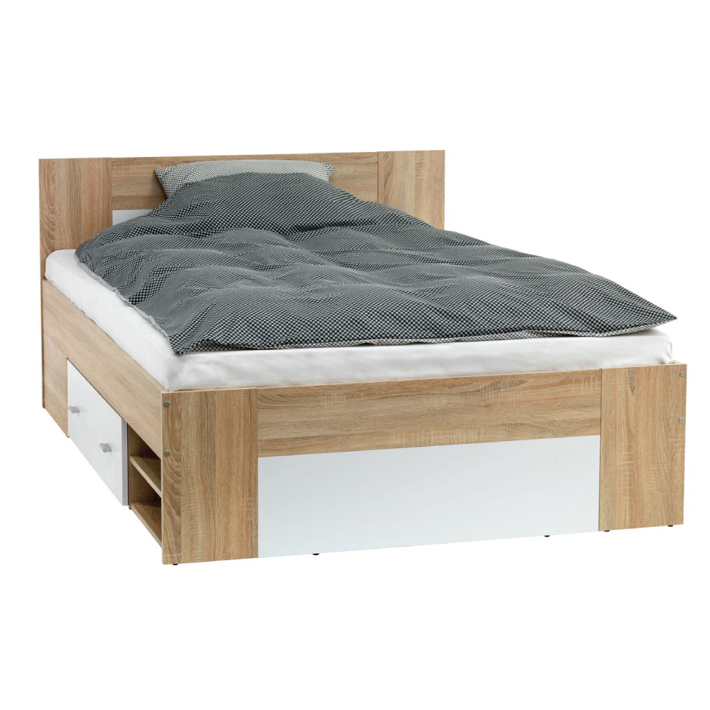 Khung giường JYSK Favrbo gỗ công nghiệp màu sồi/trắng 180x200cm