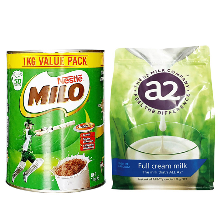 Combo Sữa Milo Úc và Sữa Bột Nguyên Kem A2 1Kg, Giàu canxi , bổ sung dinh dưỡng thiết yếu,hỗ trợ cho sự phát triển toàn diện của trẻ. 