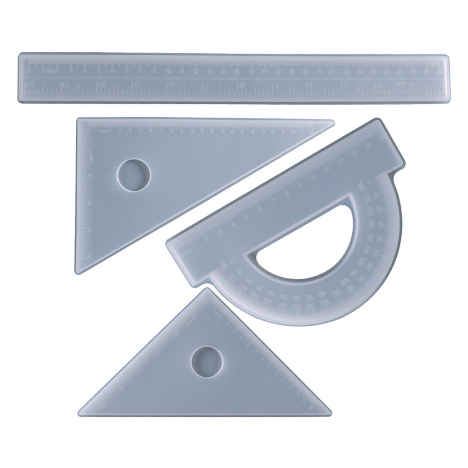 4x Ruler Silicone Protractor Right Angle Triangle Ruler W/