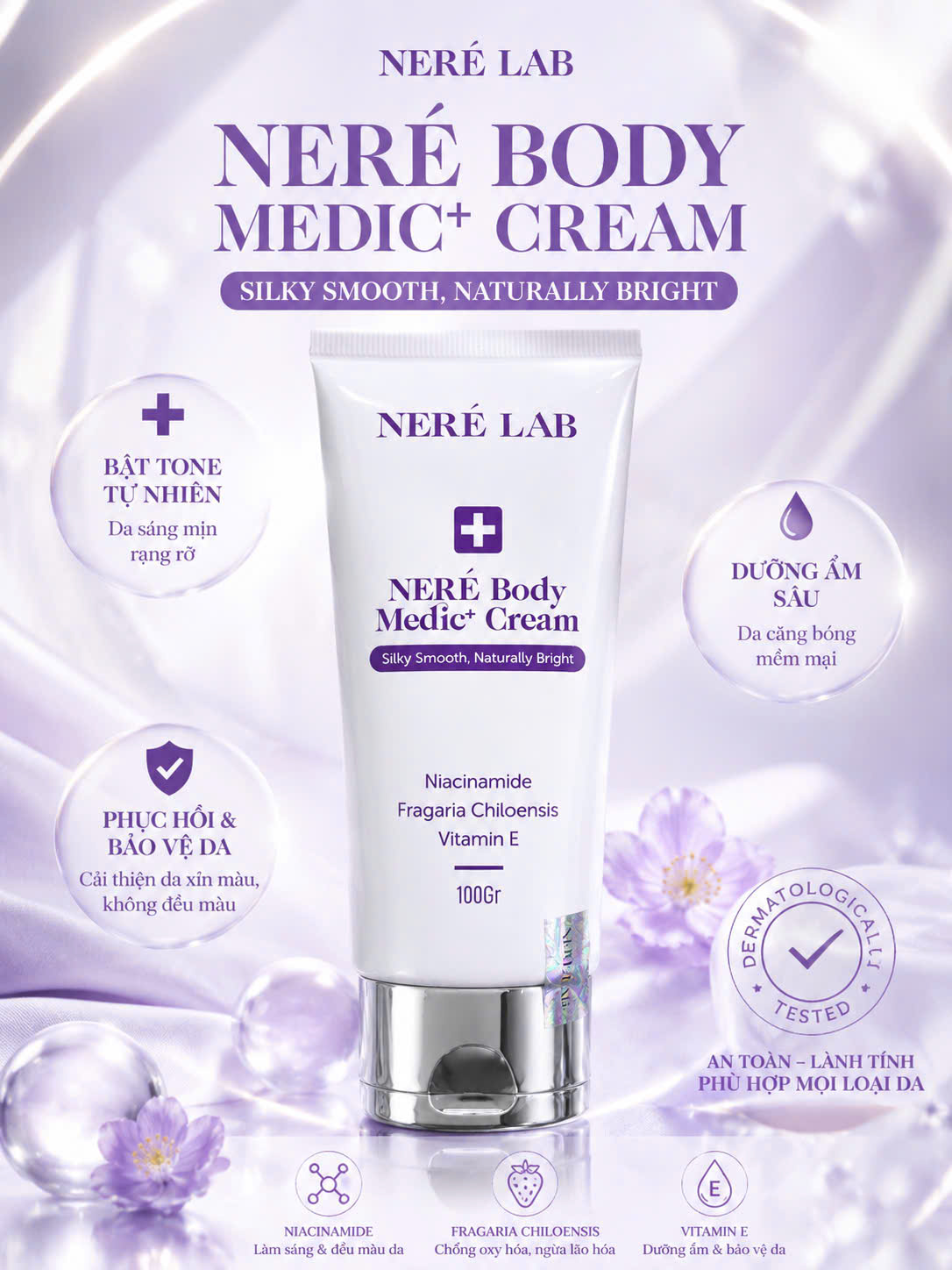Kem Dưỡng Thể Neré Body Medic+ Cream 100g - Dưỡng ẩm, Làm sáng, Giúp da mềm mịn