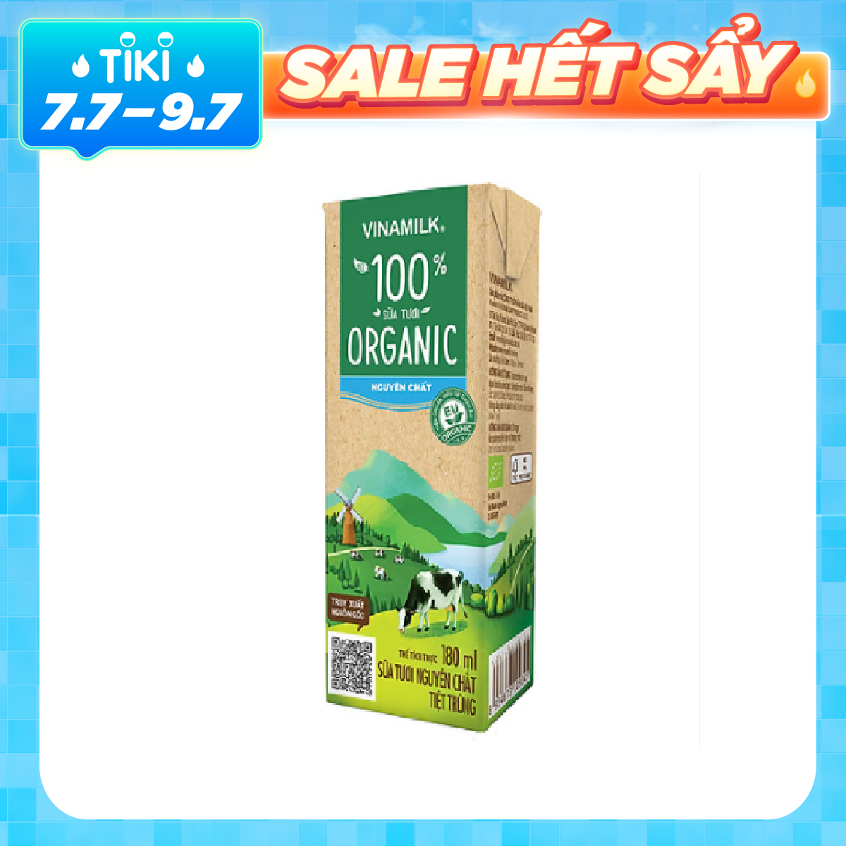 Thùng 48 Hộp Sữa Tươi Tiệt Trùng Vinamilk 100% Organic Nguyên chất (180ml)