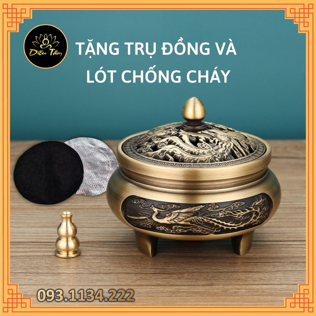 Lư đồng xông trầm đốt trầm thay cho lư điện - lư đốt trầm hương đồng nguyên khối tặng hồ lô đồng và lót chống cháy