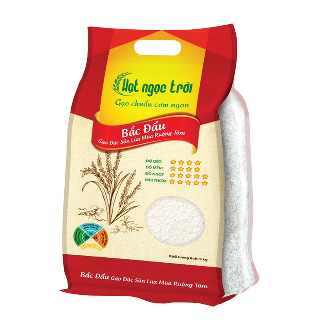 Hình ảnh Đặc sản An Giang - Gạo Hạt Ngọc Trời Bắc Đẩu Túi 5kg - Gạo Đặc Sản Lúa Mùa Ruộng Tôm - OCOP 4 Sao