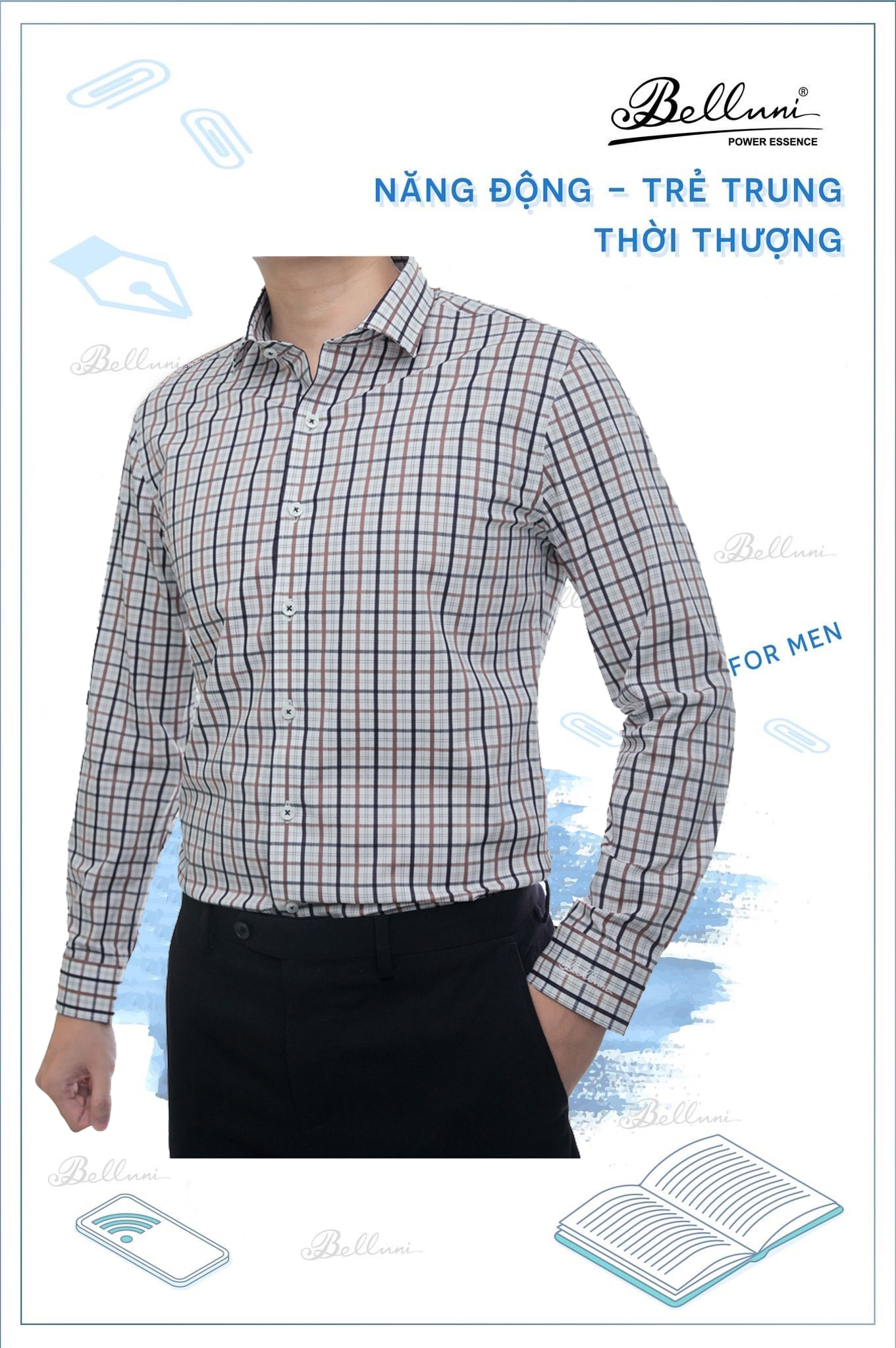 Áo sơ mi nam SlimFit tay dài cao cấp BELLUNI vải sợi tre thoải mái thanh lịch 157 02