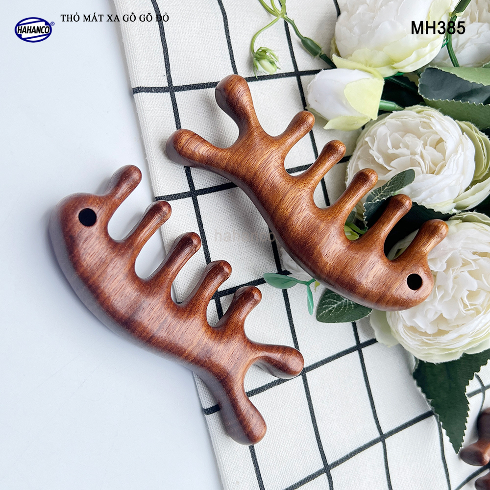 Dụng Cụ Mát Xa Tai Thỏ 5 Răng Gỗ Gõ Đỏ Thư Giãn Giảm Dụng Tóc - HAHANCO - MH385