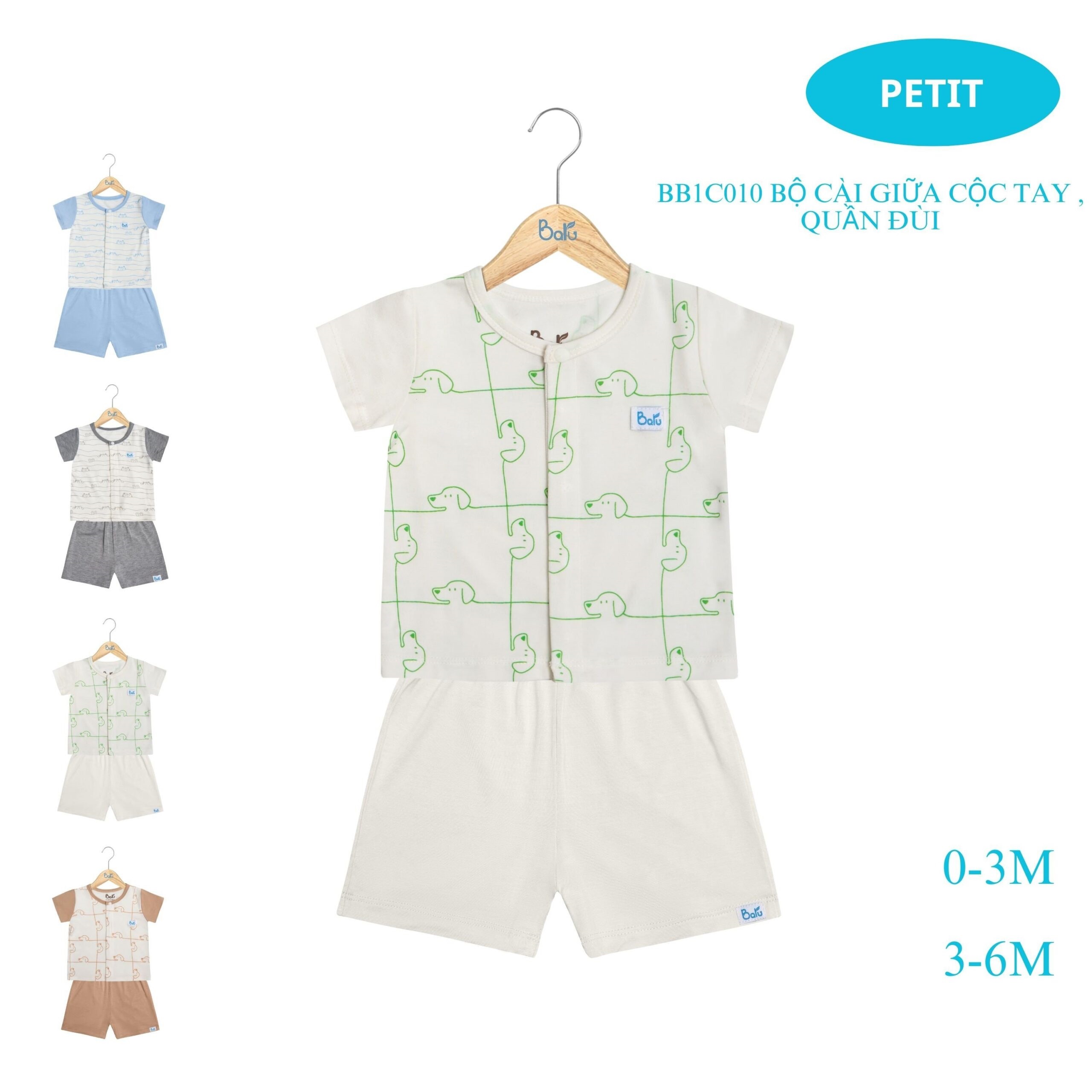 Bộ cộc tay  BARU Chất Cotton 4C Cao Cấp Cho Bé ( 0-6M )