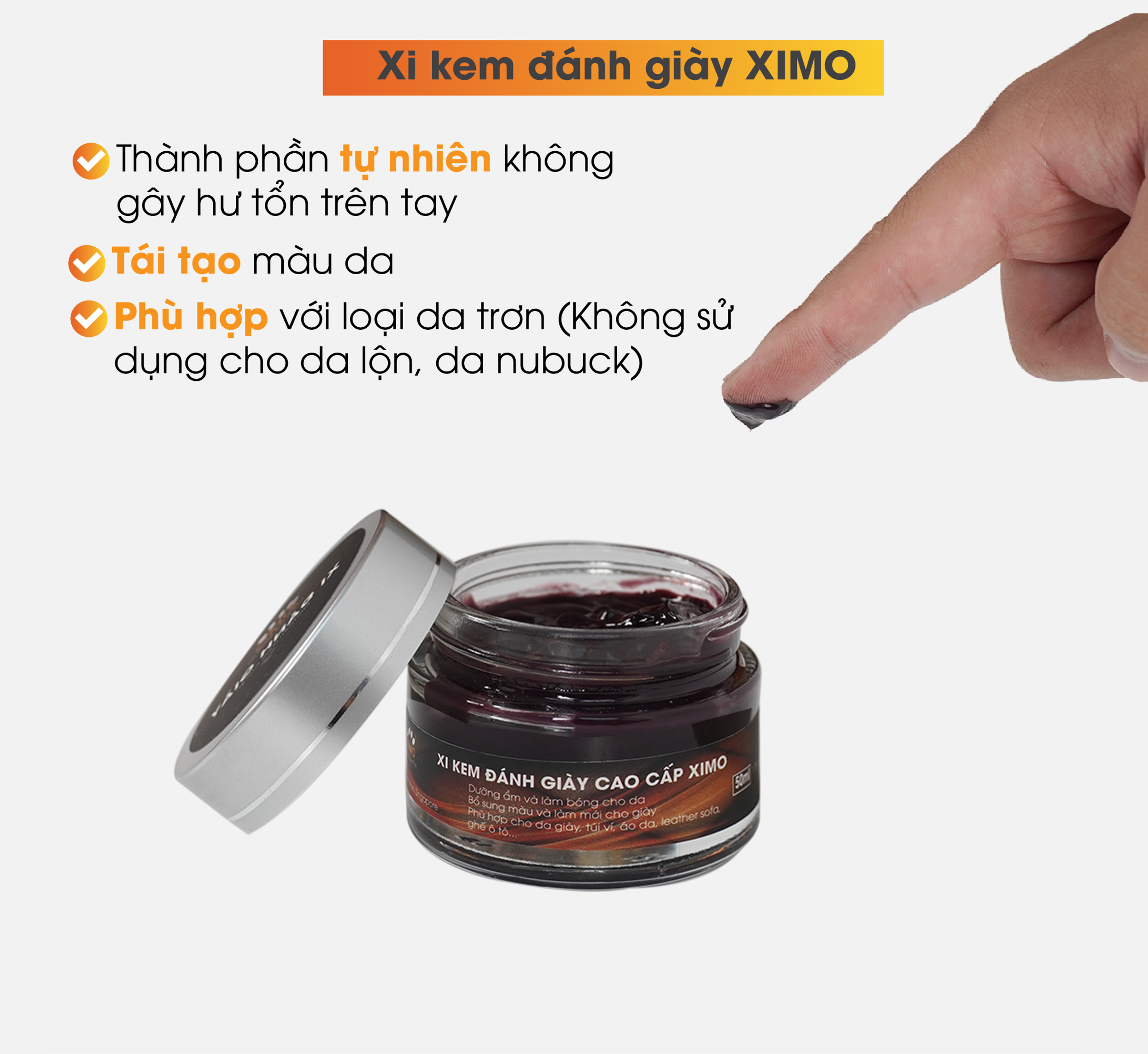 Xi kem đánh giày XIMO dưỡng và bổ sung màu cho da giày, túi ví, áo, ghế sofa XI02