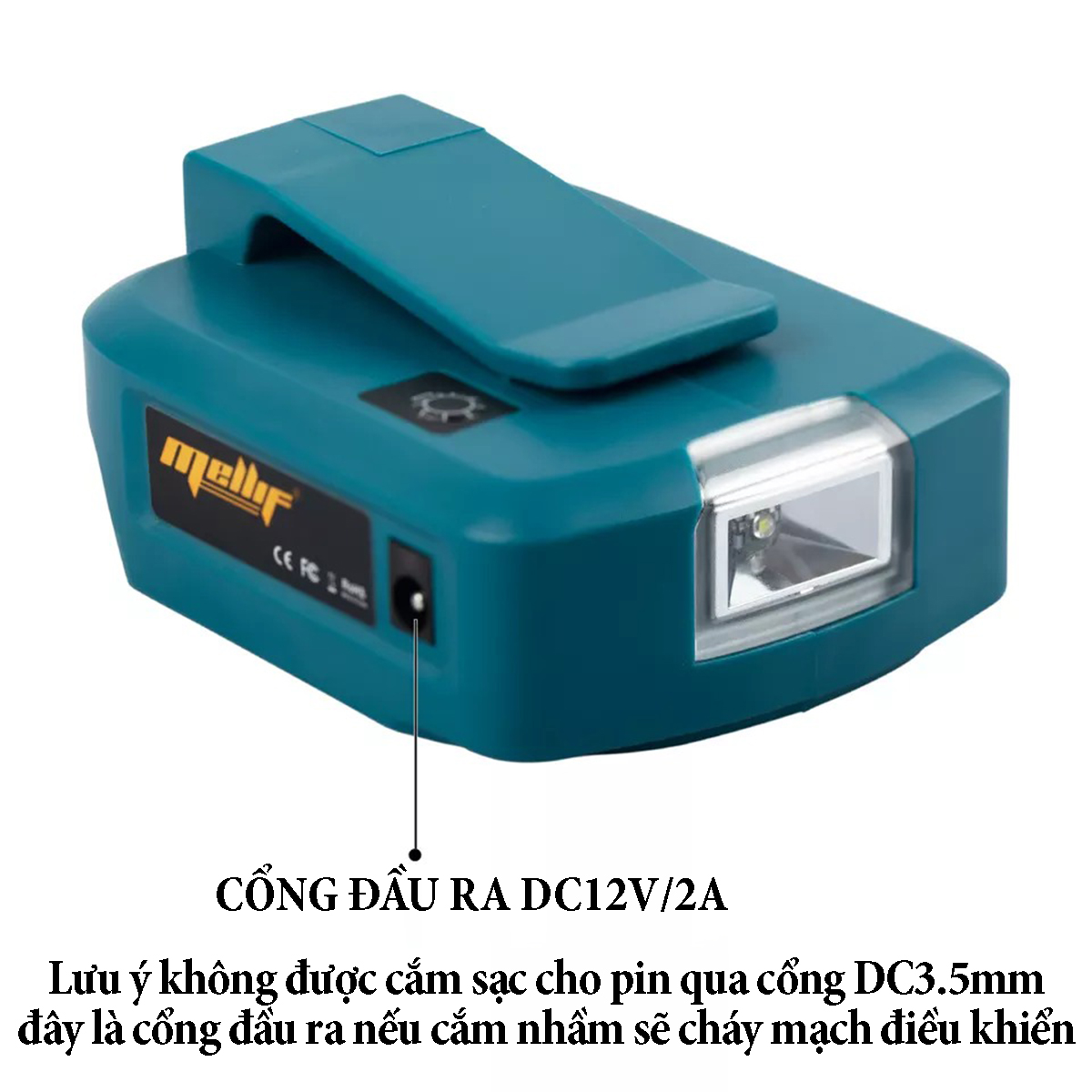 Đế chuyển pin máy công cụ chân pin phổ thông thành sạc dự phòng, cổng type C hỗ trợ sạc nhanh 18W, cổng DC12V đèn led 3 cấp độ sáng