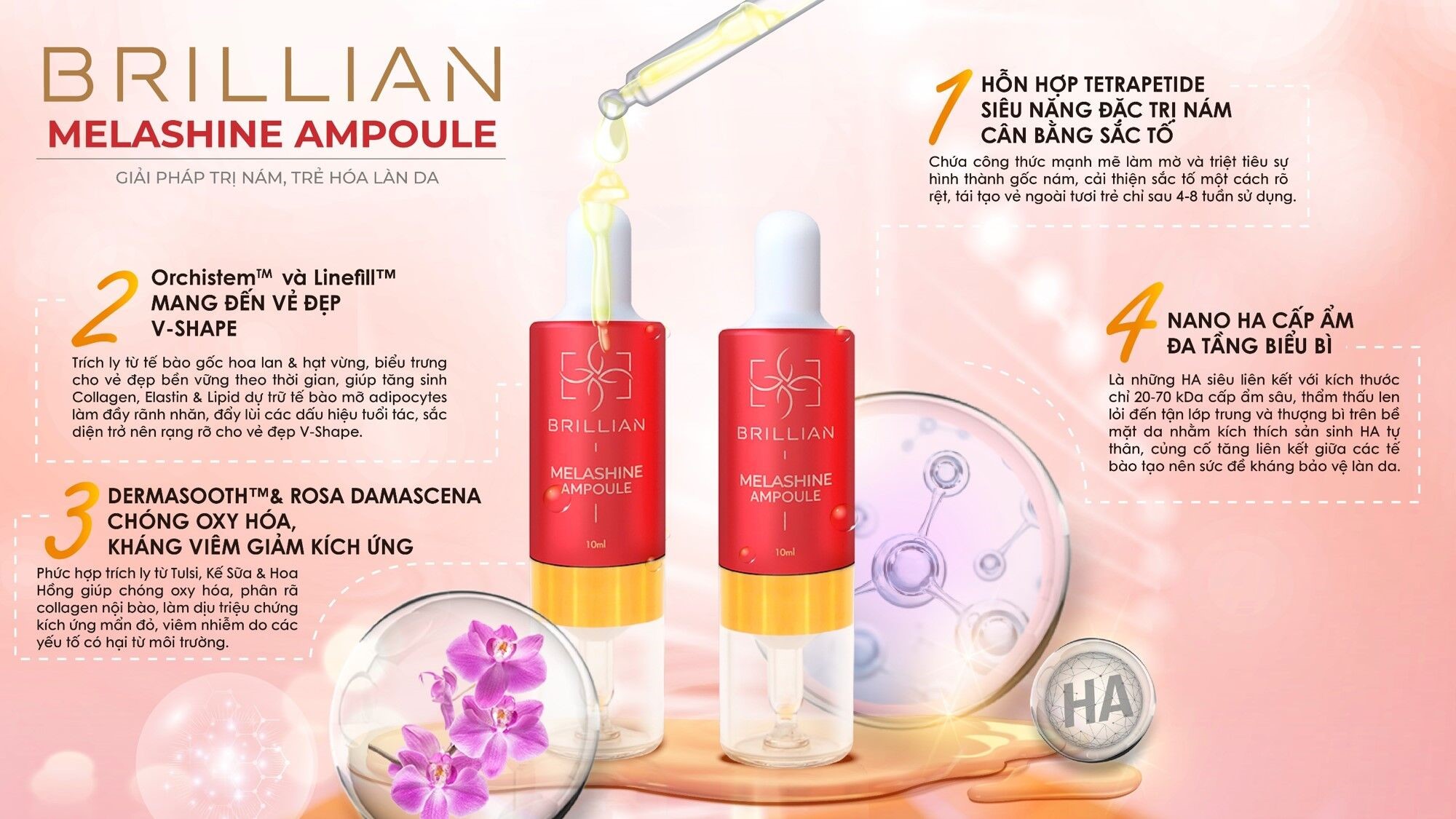 Brillian Melashine Ampoule - Trị nám, làm mờ nám và ngăn chặn tái nám hiệu quả