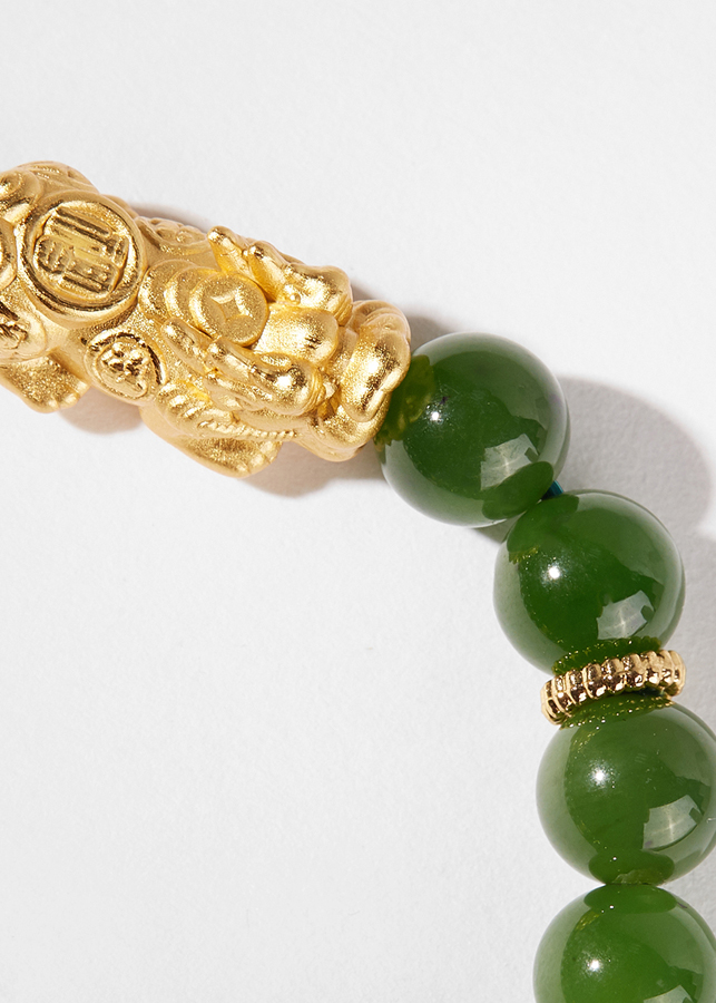Vòng tay ngọc bích phối tỳ hưu bạc bọc vàng Ngọc Quý Gemstones