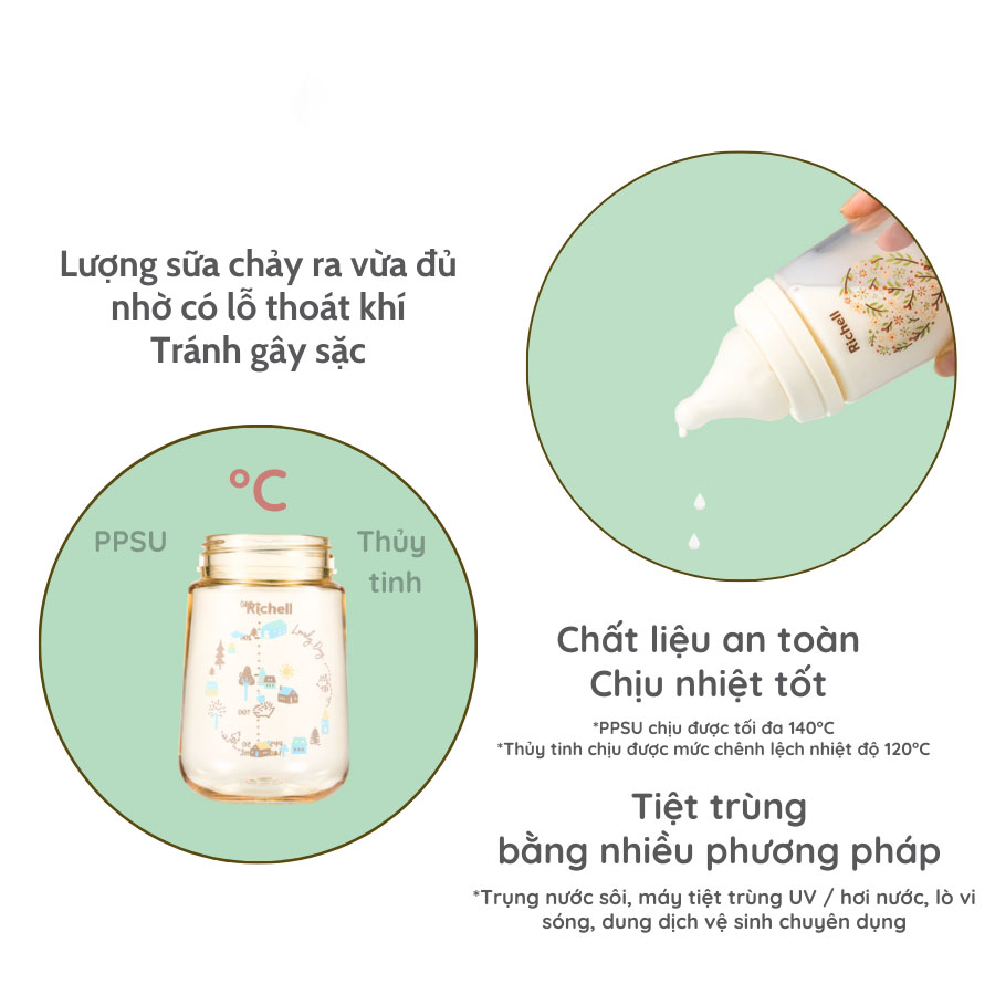 Bình sữa thủy tinh Hanaemi Richell 160ml/240ml
