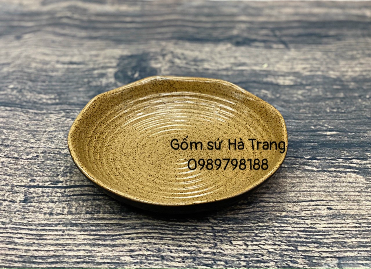 Đĩa salad sâu lòng gốm sứ Bát Tràng cao cấp không chì men đen lòng nâu gốm hạt tiêu