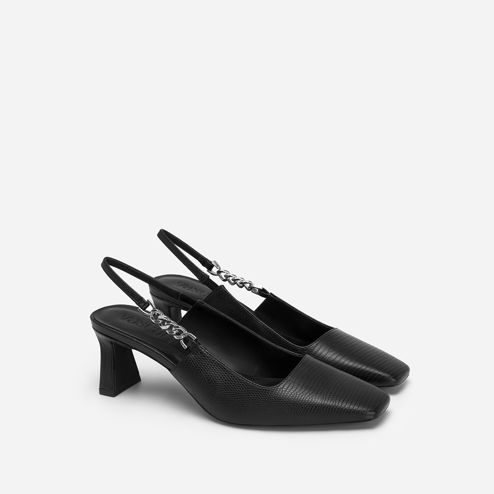 Vascara Giày Slingback Phối Xích Mũi Vuông Vân Kỳ Đà - BMN 0564