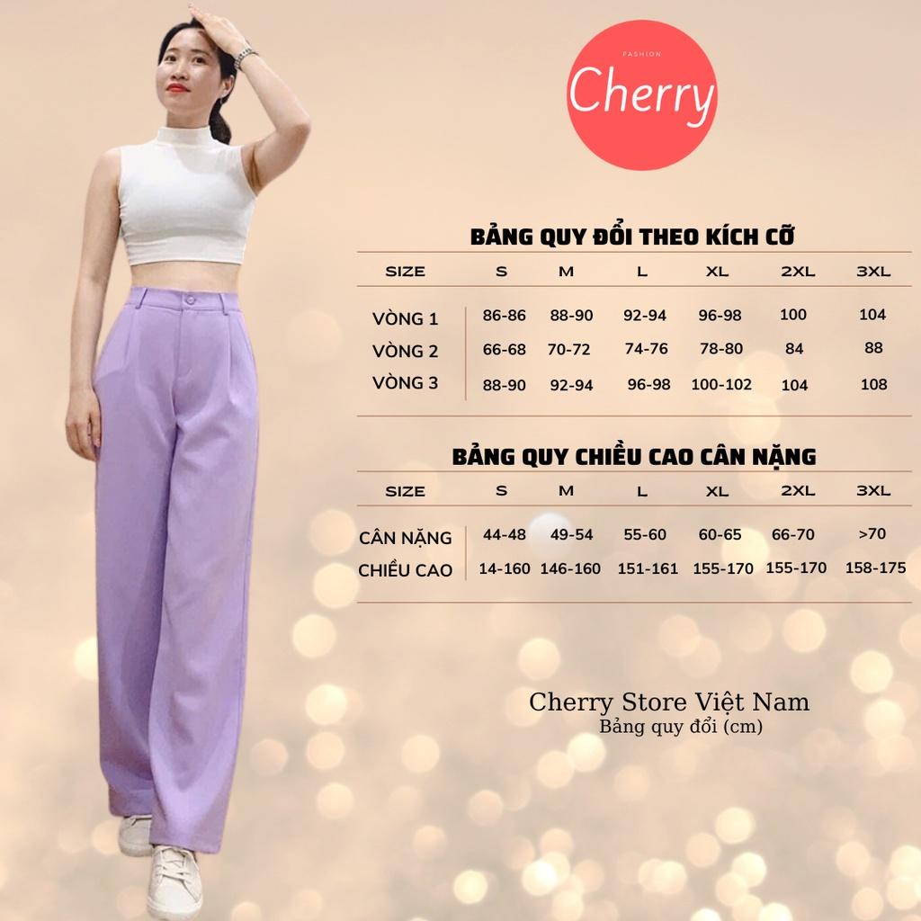 Quần ống rộng nữ lưng cao chất vải tuyết mưa khóa trước 1 khuy culottes CHERRY quần nữ ống suông tôn dáng bigsize T003