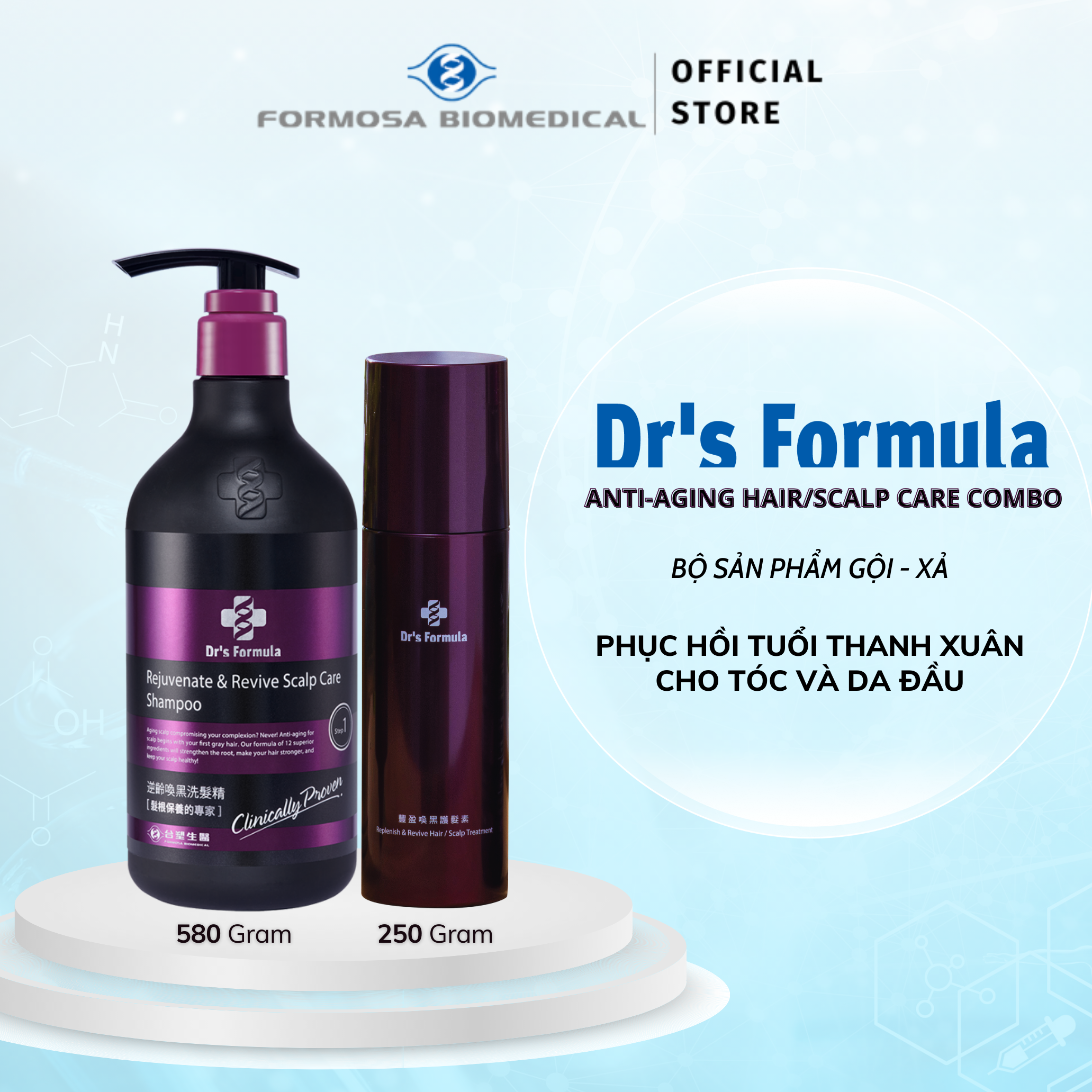 Combo Dầu Gội Xả Dr's Formula Ngăn ngừa lão hóa tóc và da đầu giảm gãy rụng, phòng ngừa tóc bạc