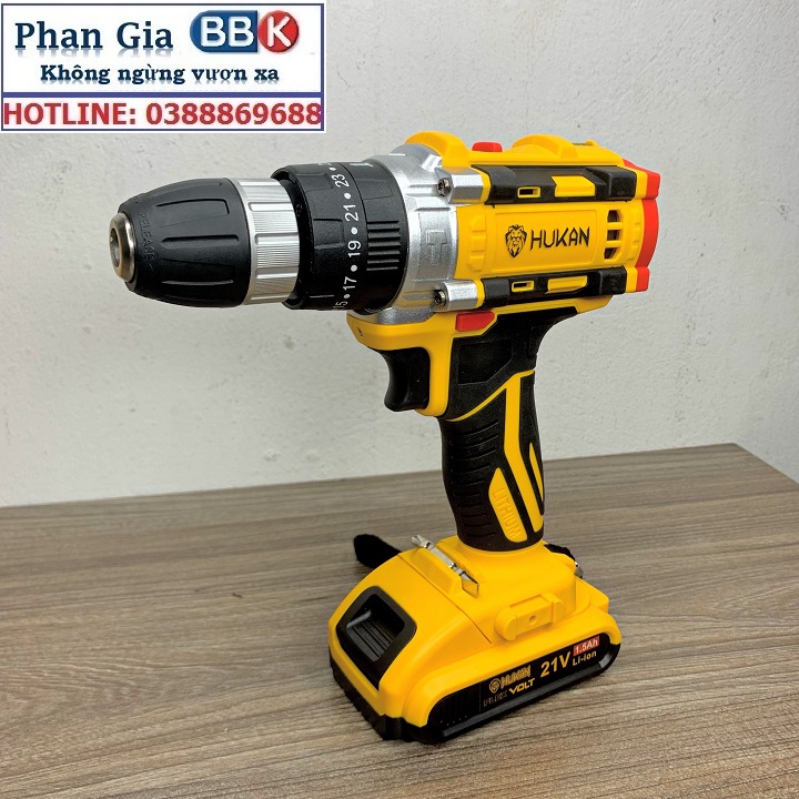 Máy khoan pin HUKAN 21V 3 chức năng tặng bộ phụ kiện mũi khoan