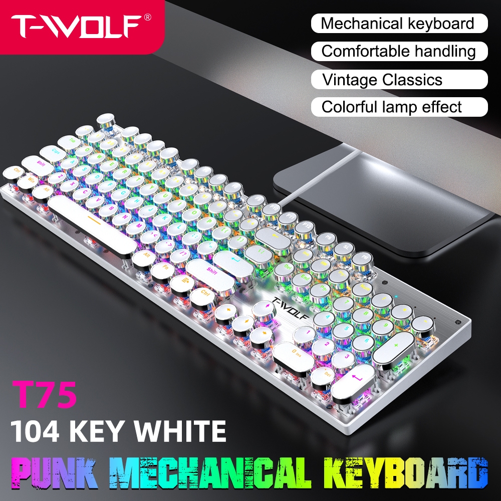 Bàn Phím cơ T-Wolf T75, Blue Switch, USB, LED, 104 Gaming - Hàng chính hãng