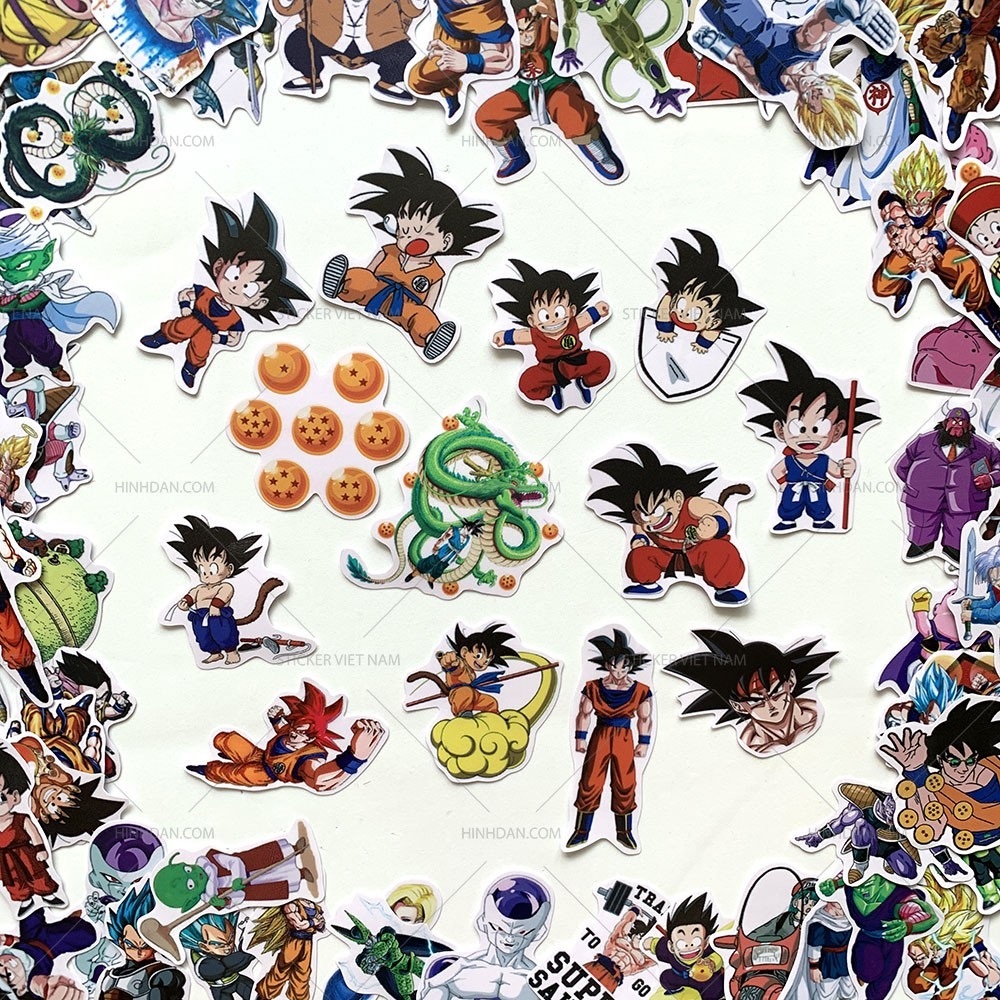 Sticker 7 viên ngọc rồng Dragon Ball  trang trí mũ bảo hiểm, đàn, guitar, ukulele, điện thoại laptop