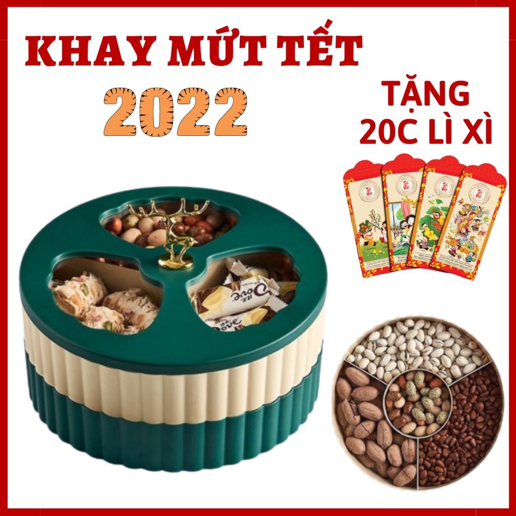 KHAY MỨT TẾT HƯƠU VÀNG 2 TẦNG ĐỰNG BÁNH KẸO XUÂN 2022